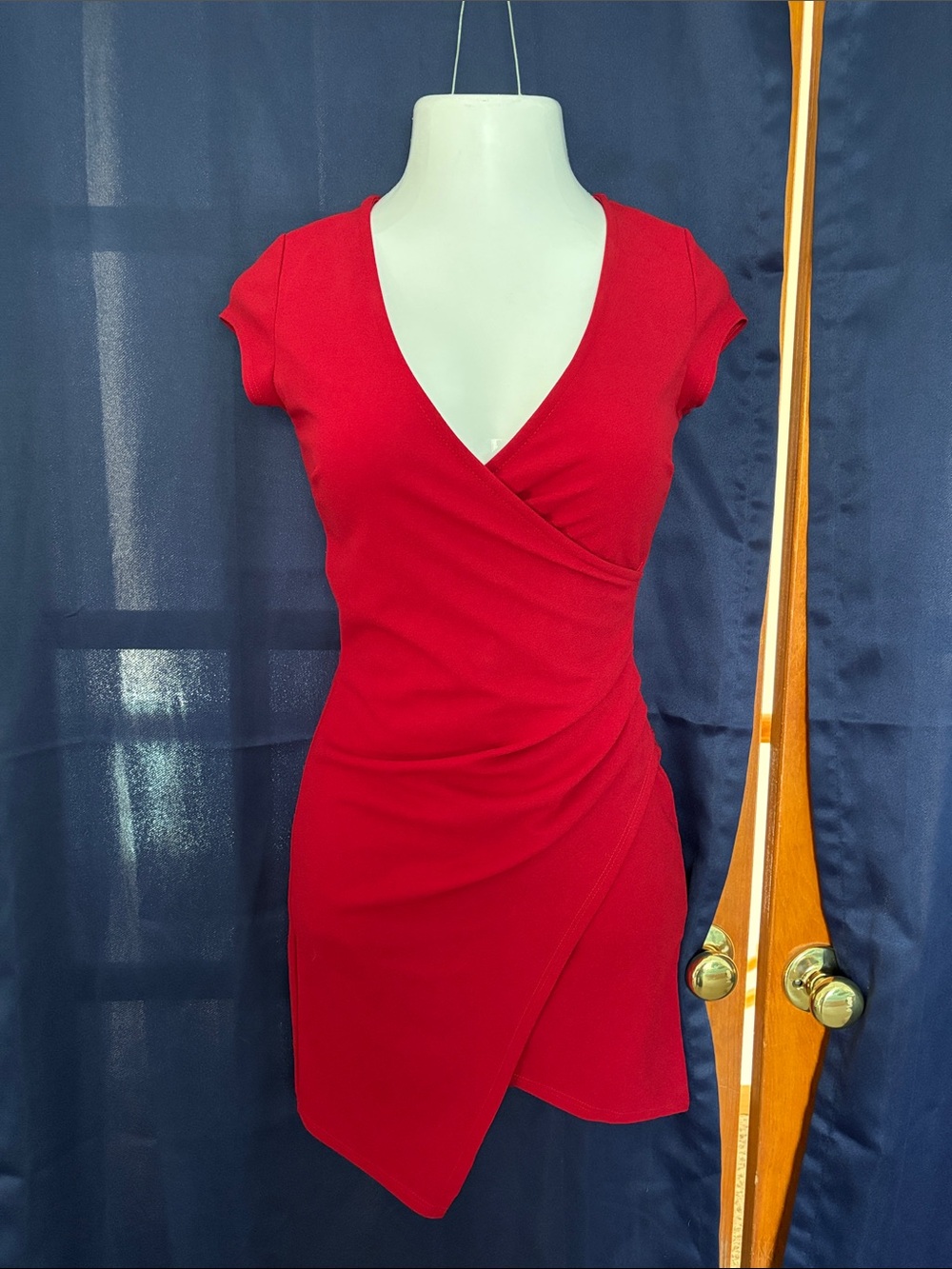 Sexy Red Asymmetrical Faux Wrap Dress - Juniors Medium